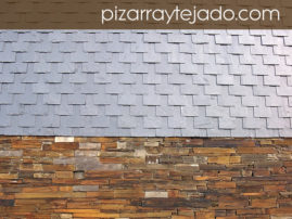 Foto de pizarra para revestimiento de pared. Combinación con cuarcita de León.