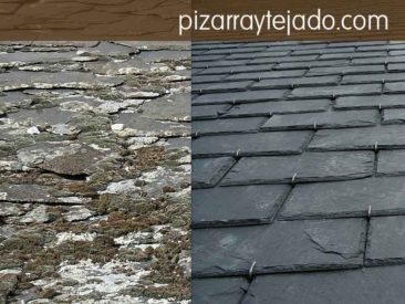 Limpieza de musgo en tejados y cubiertas de pizarra natural y tratamiento anti musgo.