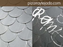 Pizarra con tratamiento antigraffiti manteniendo el color y textura de la pizarra natural.