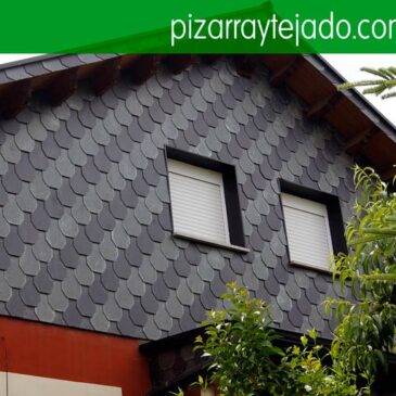 Col·locació de façanes de pissarra. Fachadas de pizarra natural. Pizarra Lleida. Teulada de pissarra. Pissarra per cobertes, teulades i façanes.