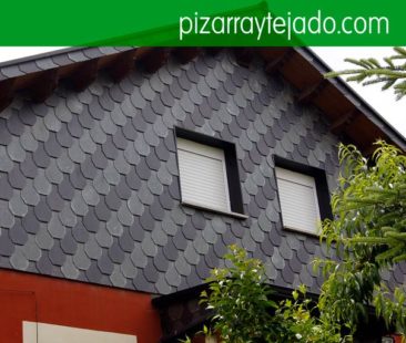 Col·locació de façanes de pissarra. Fachadas de pizarra natural. Pizarra Lleida. Teulada de pissarra. Pissarra per cobertes, teulades i façanes.