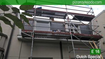 Andamios para colocar pizarra cubierta. La pizarra muestra una contrastada resistencia frente a climatología extrema.