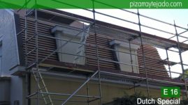 Rastrel de madera tratada para colocación de pizarra en tejado y fachada. Leien dak Holland. Colocación de pizarra natural E16 Dutch Special. Leien dak plaatsen België.