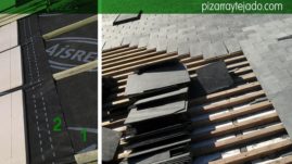 Detalle constructivo. Colocación de doble membrana en cubierta de pizarra.