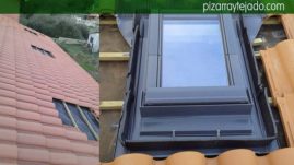 Tejado de teja y colocación de Velux especial para teja mixta. Colocación de Velux Asturias.