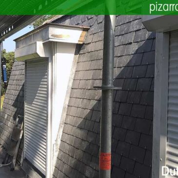 Obra de retirada de teja por pizarra primera calidad en Flandes. Cambiar pizarra tejado.